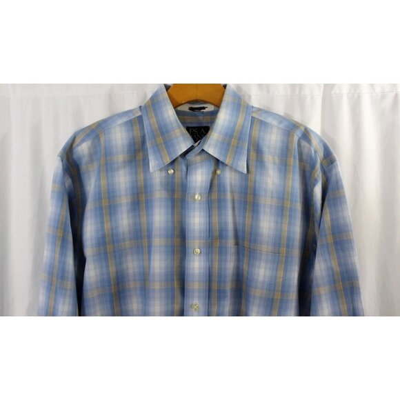 Jos A Bank Mens Blue Yellow Plaid Long Sleeve Cotton Button Down Shirt M - Picture 2 of 6